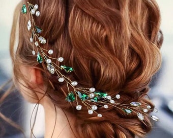 Pièce de cheveux mariage vert, bijoux de cheveux mariage,Vigne de cheveux vert, accessoire de cheveux vert,bijoux de cheveux de mariage vert