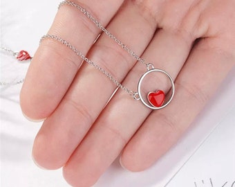 Collier cœur en argent, pendentif cœur rouge, collier cœur rouge, collier femme Noël, collier femme Saint-Valentin cœur rouge