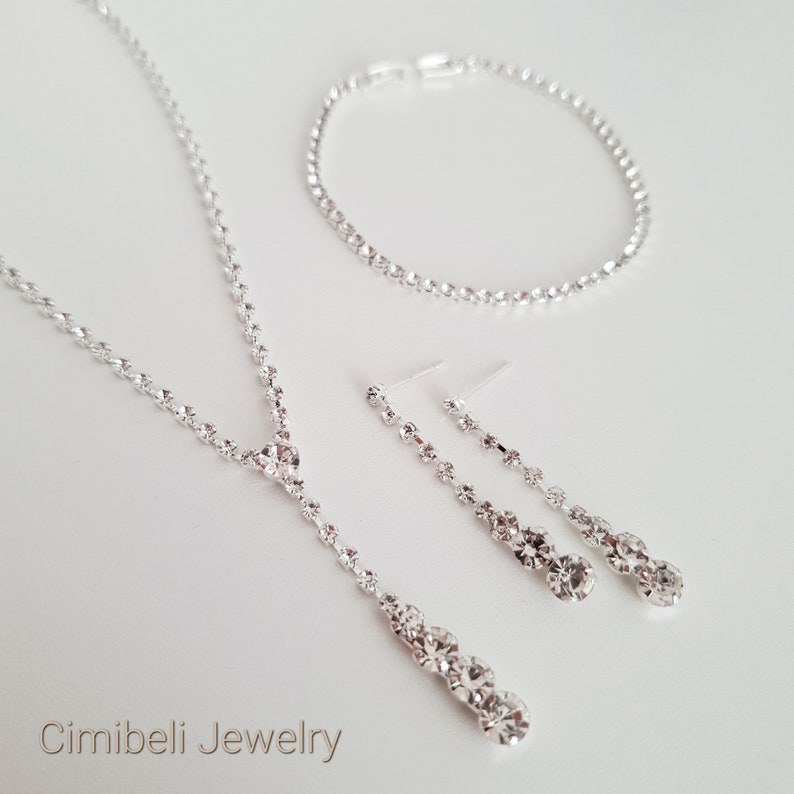 3 set ensembles collier de mariée diamant simulée CZ,Parure de bijoux mariage cristal, cadeau demoiselle d'honneur, cadeau pour elle,bijoux image 4