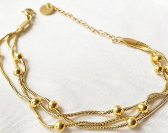 3-row bracelet, Multi-row bracelet, 3-row pearl bracelet, 3-row chain, Multi-row chain,