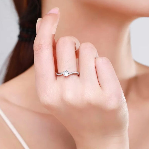 Bague solitaire, Bague fiançailles, Bague en argent fiançailles ronde,Bague tout les jours, Bague simple élégant, Bague argent solitaire