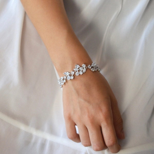 Bracelet or rose mariee, bracelet mariage CZ, bijoux mariage, cadeau demoiselle d’honneur, bijoux pour elle, bracelet simple mariage