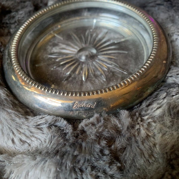 1970’s Antique Leonard Silver Plate Crystal Italy Coasters