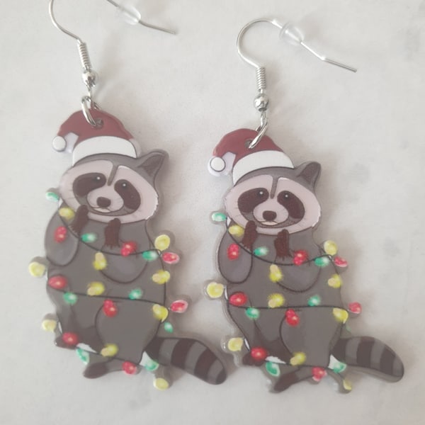 Christmas Raccoon Earrings, Toronto Raccoon, animal jewelry, gifts for librarians, gifts for musicians, teacher gifts, raccoon lovers, Xmas