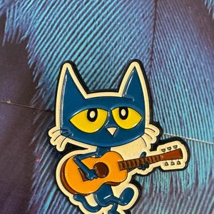 Pete the Cat Rockin in my School Shoes pin, teacher gifts, gifts for librarians, gifts for musicians, cartoon enamel pin, electric guitar