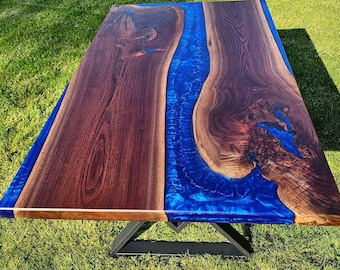 Epoxy River Table | Live Edge Resin Dining Table | Custom Wood Furniture | Handmade Modern Rustic Decor"