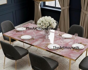 Rose Quartz Agate Coffee Table | Luxury Gemstone Dining Furniture, Gold Base