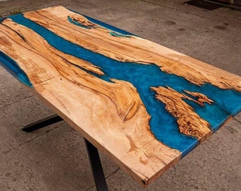 Live Edge Walnut Epoxy River Dining Table Top, Acacia Wood Resin Art