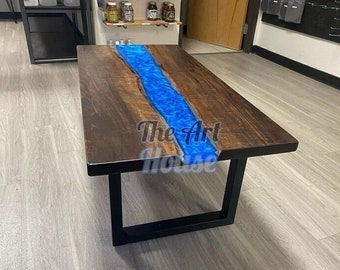 Handmade Epoxy Table,  dining,  center table top Live Edge Walnut,Natural Table, White epoxy Resin River Table, Natural Wood Rectangle Shape