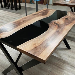 Epoxy Table, dining, center table top Live Edge Walnut Table ,Black Epoxy Resin River Table, Natural Wood ,dining table ,epoxy resin table,