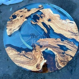 Runder Holztisch mit Harz, runder Dekor Epoxy klarer Tisch, runder Couchtisch, Couchtisch mit runder Kante, runde Epoxy-Tischplatte