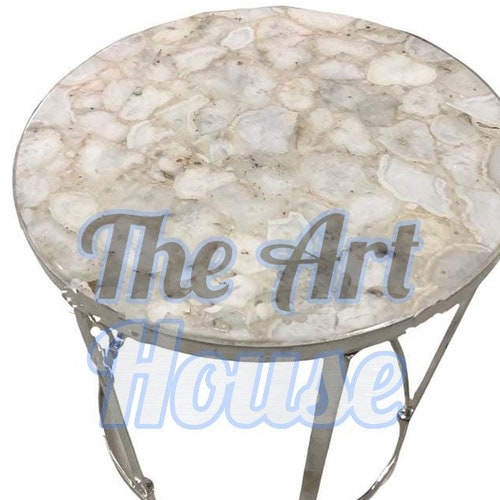 White Agate Table Top Round Table Natural Agate Table Etsy