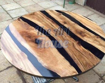 Round Wood Table With Resin, Round Epoxy Table, Handmade Epoxy Table, Round Coffee Table, Round Edge Coffee Table, Round Epoxy Table Top