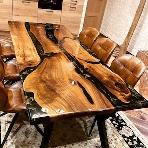 Epoxy Table, dining, center table top Live Edge Walnut Table ,Black Epoxy Resin River Table, Natural Wood ,dining table ,epoxy resin table,