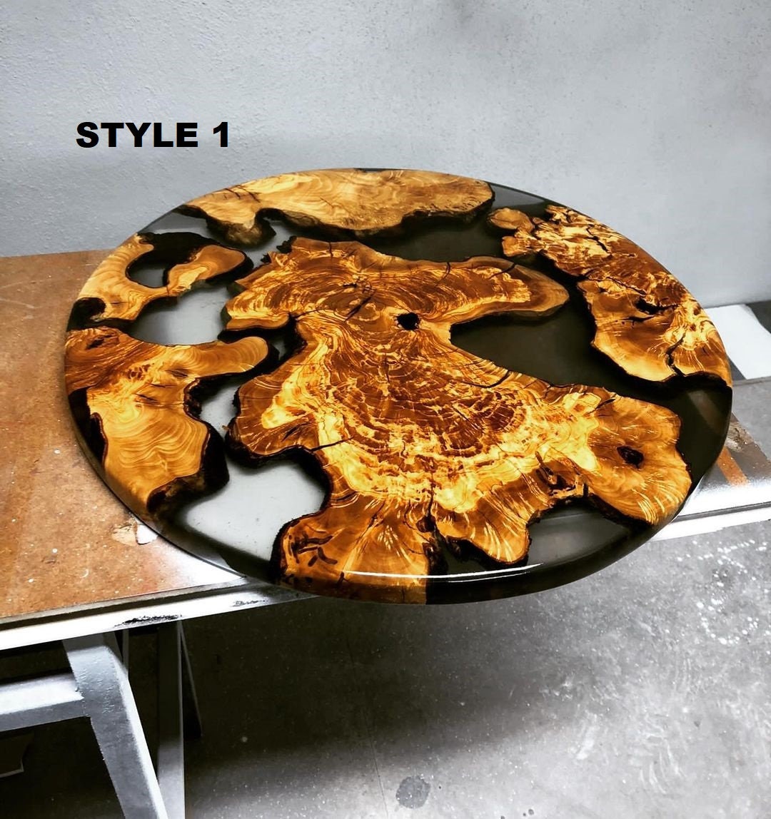 Epoxy Table, dining, center table top Live Edge Walnut Table ,round ClearEpoxy Resin River Table, Natural Wood ,dining table