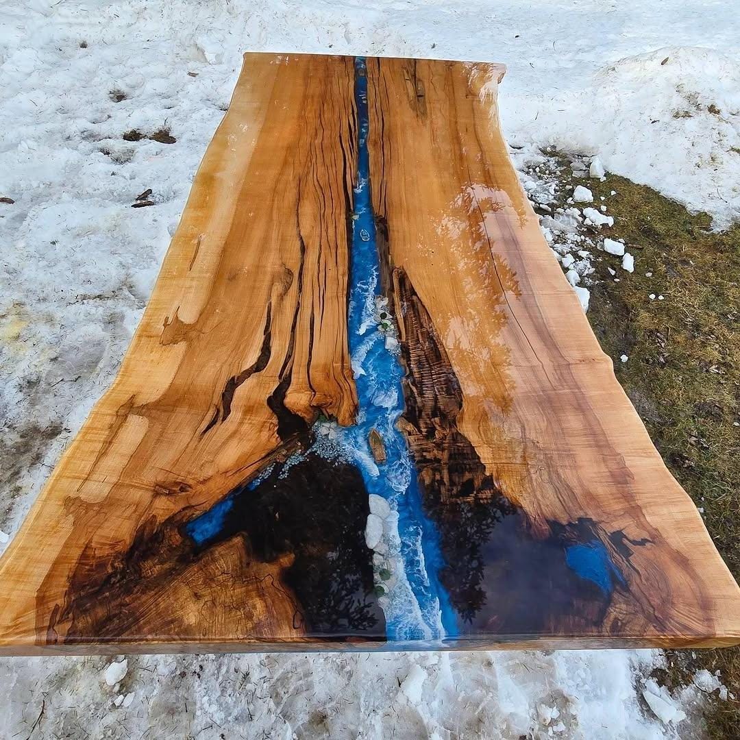 Blue Epoxy River Tabletop | Live Edge Acacia Wood | Custom