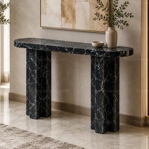 Groene marmeren consoletafel, luxe haltafel van natuursteen, moderne halmeubels, handgemaakte marmeren bijzettafel, handgemaakte haltafel