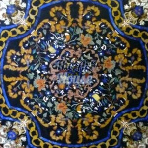 Luxury Black Marble Inlay Table Top – Handcrafted Floral Pietra Dura Dining Table | Royal Gemstone Art Table by The Art House | image 2