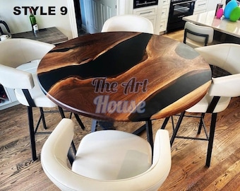 Round Wood Table With Resin, Round Decor black Epoxy Table, Round Coffee Table, Round Edge Coffee Table, Round Epoxy Table Top