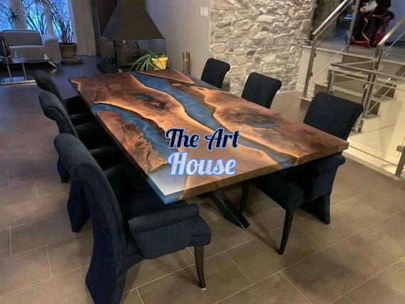 Handcrafted Black Epoxy and Walnut Resin Tables Custom Dining Centerpieces  Desks 
