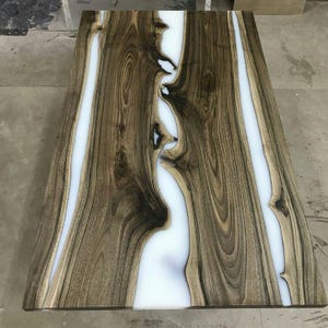 Live Edge Coffee Table – Natural Wood River Tabletop | Rustic Handmade Acacia Furniture | Custom Wood Slab Coffee Table, epoxy table top
