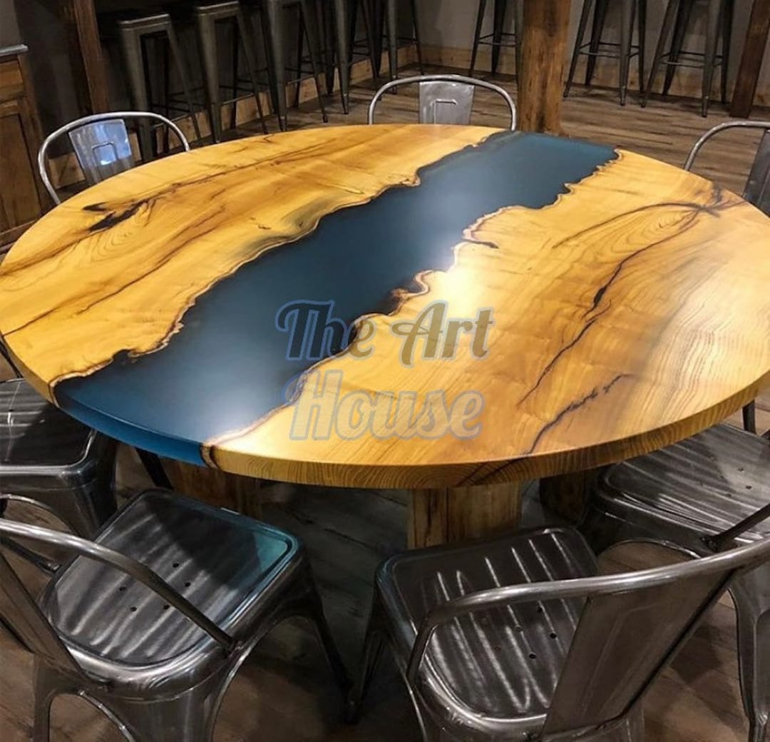 Round Wood Table With Resin, Round Epoxy Table, White Decor Epoxy Table