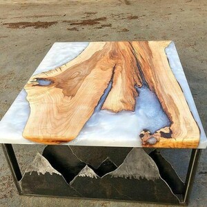 White Pearl Epoxy River Coffee Table – Live Edge Wood epoxy table top | Handmade Resin Table | Rustic Modern Furniture,  epoxy table top