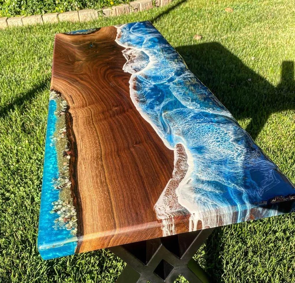 Coastal Beach Inspired Epoxy Table – Handmade Ocean Wave Epoxy Coastal Beach Inspired Epoxy Table – Handmade Ocean Wave Epoxy
