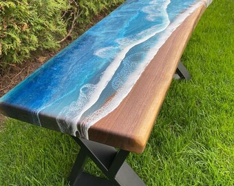 Handmade Ocean Wave Epoxy Resin Table – Live Edge Acacia Wood