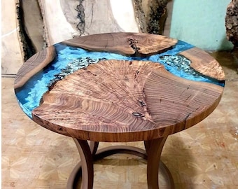 Round Wood Table With Resin, Round Epoxy Table, ocean Decor .Epoxy Table, Round Coffee Table, Round Edge Coffee Table, Round Epoxy Table Top