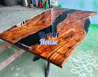 Epoxy Table, Dining, Sofa, Side, Center table top Live Edge Walnut Table, Black Epoxy Resin River Table, Natural Wood  ,SIZE 30X60 INCHES