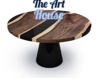 Round Epoxy Table, dining, sofa, center, Meting table top Live Edge Walnut Table ,Custom Order, Epoxy Black Resin River top, 36&quot;, 48&quot; inches