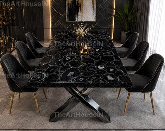 Black Agate Stone Coffee Table Top, Luxury Dining Table, Wall Panel