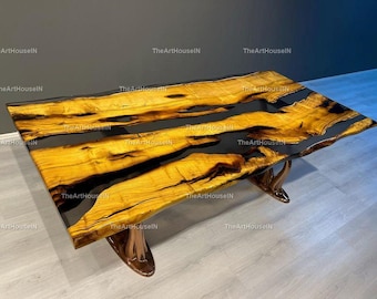 Handcrafted Live Edge Resin Table Top  | Solid Wood & Epoxy River Coffee Table Top Luxury Epoxy River Table Top  Epoxy River Dining Table |