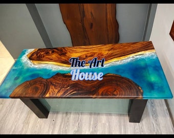 Epoxy Table, Dining ,Sofa, Side, Center table top Live Edge Walnut Table ,Ocean Blue Epoxy Resin River Table, Natural Wood,SIZE 30X60 INCHES