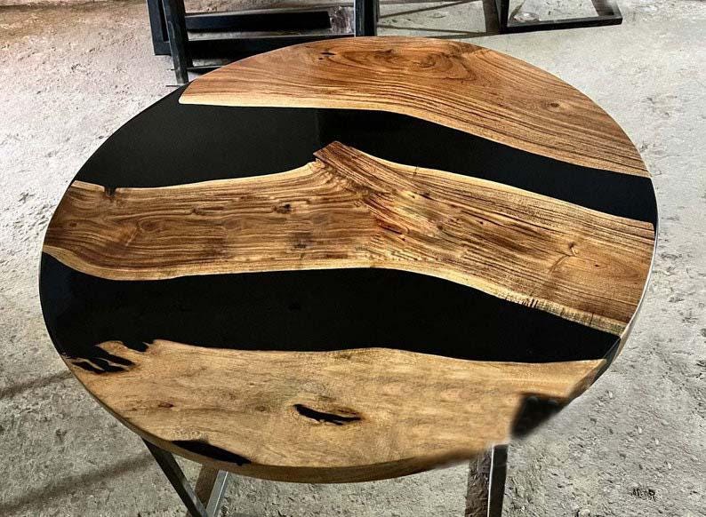 Round Handmade Epoxy Table, dining, sofa, center, Office Meting table top Live Edge Walnut Table ,Custom Order, Epoxy Resin River table