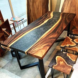 Epoxy Table, dining, center table top Live Edge Walnut Table ,Black Epoxy Resin River Table, Natural Wood ,dining table ,epoxy resin table,