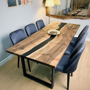 Epoxy Table, dining, center table top Live Edge Walnut Table ,black  Epoxy Resin River Table, Natural Wood 24x48, 36x60 inch