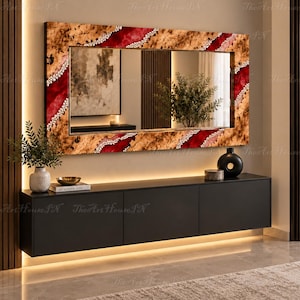Luxury Multicolor Marble Wall Mirror, Handmade Rectangular Stone Frame Mirror, Modern Home Décor Stone Framed Mirror, Colorful  Wall Mirror,