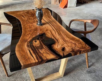 ブラックエポキシ、高級ダイニングテーブル、ソファ、サイドセンター