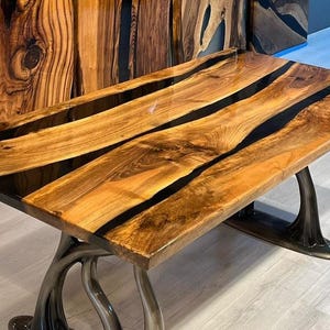 Epoxy Table, dining, center table top Live Edge Walnut Table ,Black Epoxy Resin River Table, Natural Wood ,dining table ,epoxy resin table,