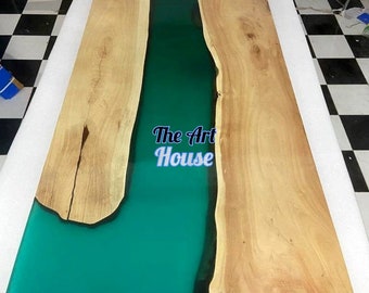 Epoxy Handmade Side,  Table, dining, center table top Live Edge Walnut Table ,green  Epoxy Resin River Table, Natural Wood 24x48, 36x60 inch