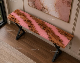 Pink Epoxy River Console Table Top | Handmade Burl Wood Resin Entryway Table top | | Custom Console Top Pink Resin River Console Table Top |