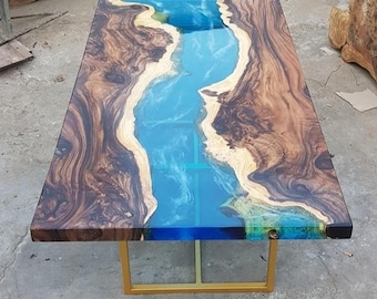 Epoxy River Table | Live Edge Resin Dining Table | Custom Wood Furniture | Handmade Modern Rustic Decor"