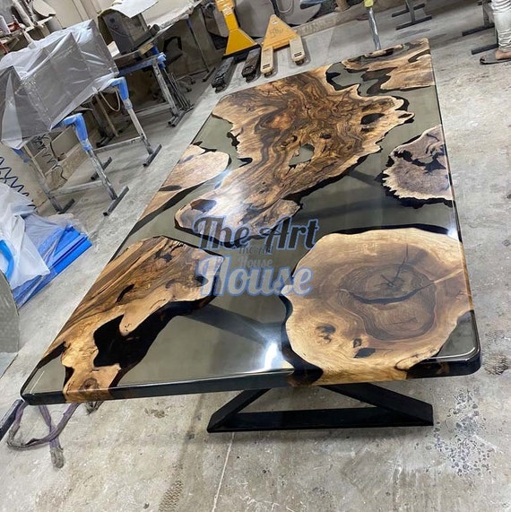 Luxury epoxy wooden Dining Table Long Walnut Tables Clear epoxy Table top  Resin River Tables Live Edge Table River Table ocean resin table