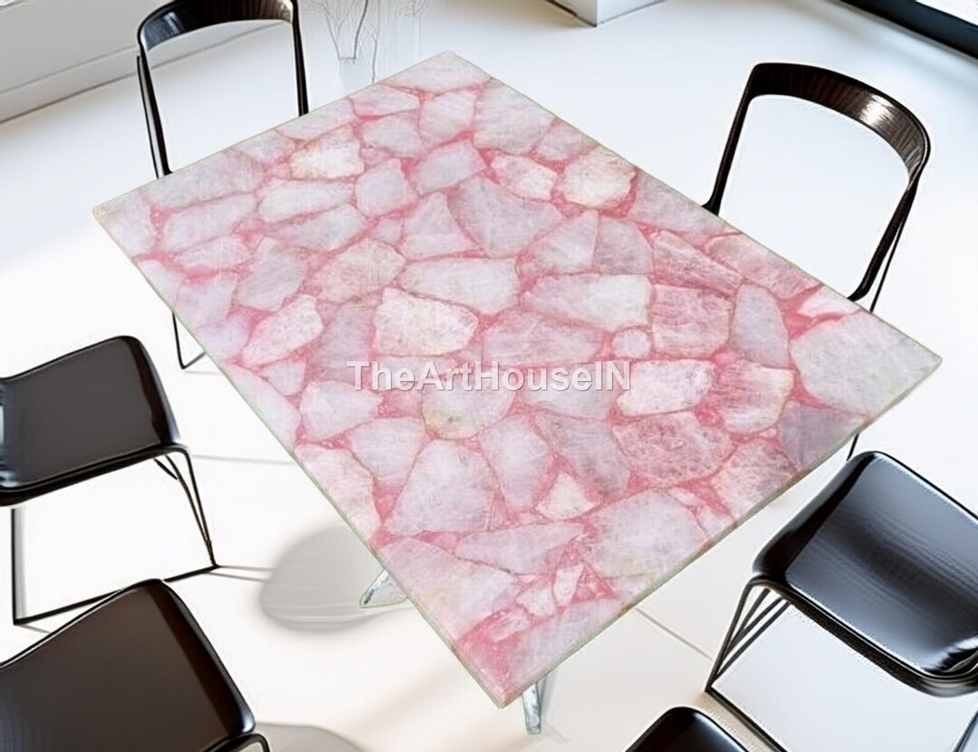 Rose Quartz Gemstone Table Top Pink Crystal Dining Table Luxury Resin ...