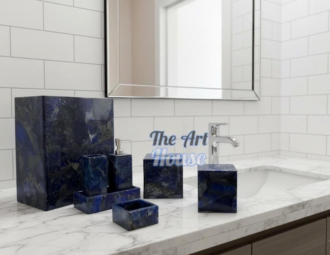 Blue Lapis Lazuli 7-piece Bathroom Accessory Set | Natural Stone