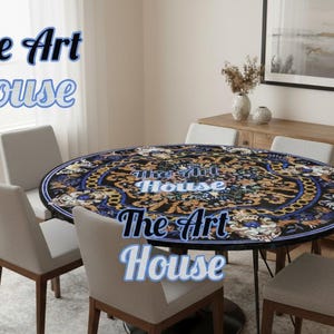 Luxury Black Marble Inlay Table Top – Handcrafted Floral Pietra Dura Dining Table | Royal Gemstone Art Table by The Art House | image 4