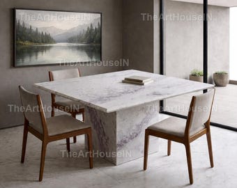 Warm Earthy Luxury Marble Dining Table, Honed White Marble with Purple Veining, Bespoke Italian Stone Table, Custom Round Dining Table Top