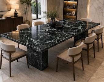 Luxury Green Marble Dining Table, Rectangular Natural Stone, Modern Designer Furniture